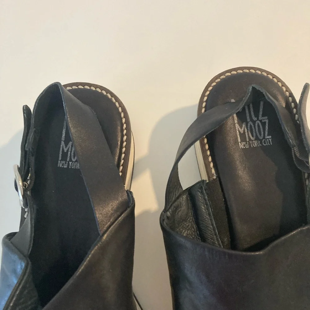Mix Mooz Verity Black Leather Back Strap Platform Sandals Size 39
